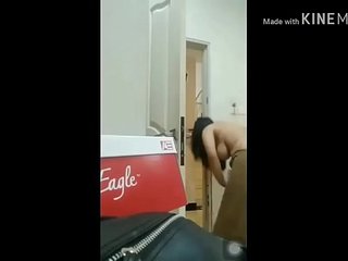 Busty Asian teen pranks delivery guy and shows off her naked body